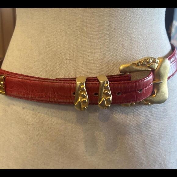 ??Hartnell Alligator Red Leather Gold Buckle 37” Long 1” Wide Sz L main image 7